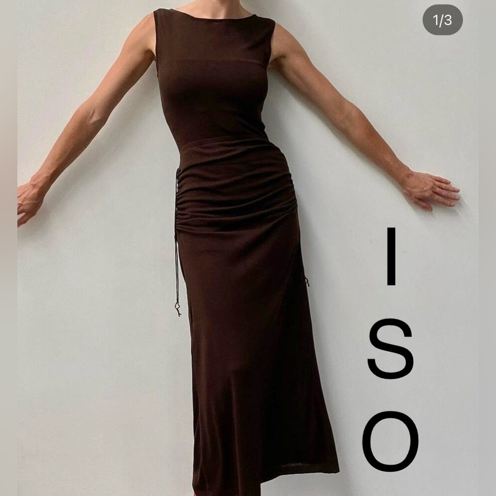 ISO wixii gloria silk drawstring midi dress in brown